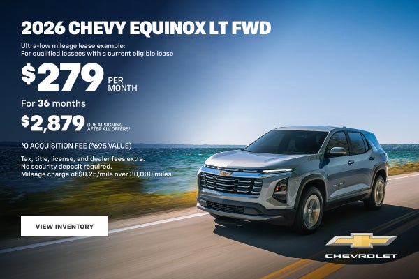 2026 Chevy Equinox LT FWD. Ultra-low mileage lease example: for qualified lessees with a current ...